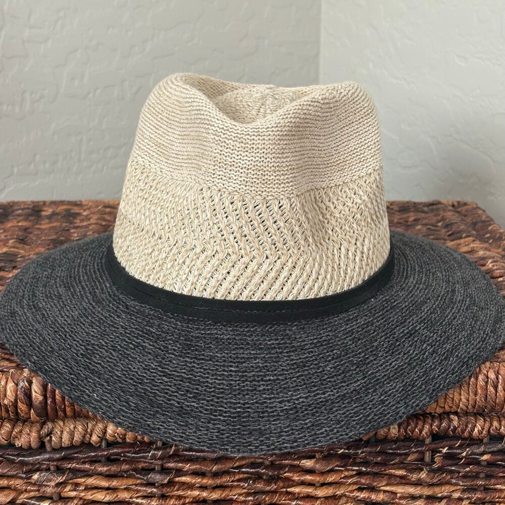 Kooringal Women’s Wide Brim Fedora Hat 58cm Black Cream Cotton Boho Western